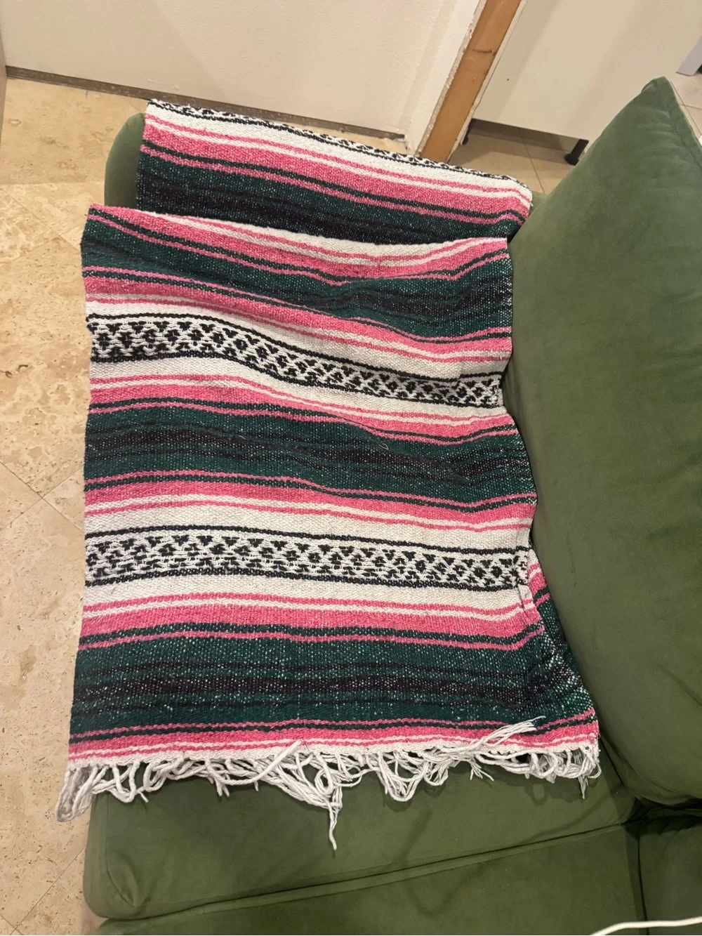 Striped Mexican Blanket Throw - Pink, Teal, White, Black